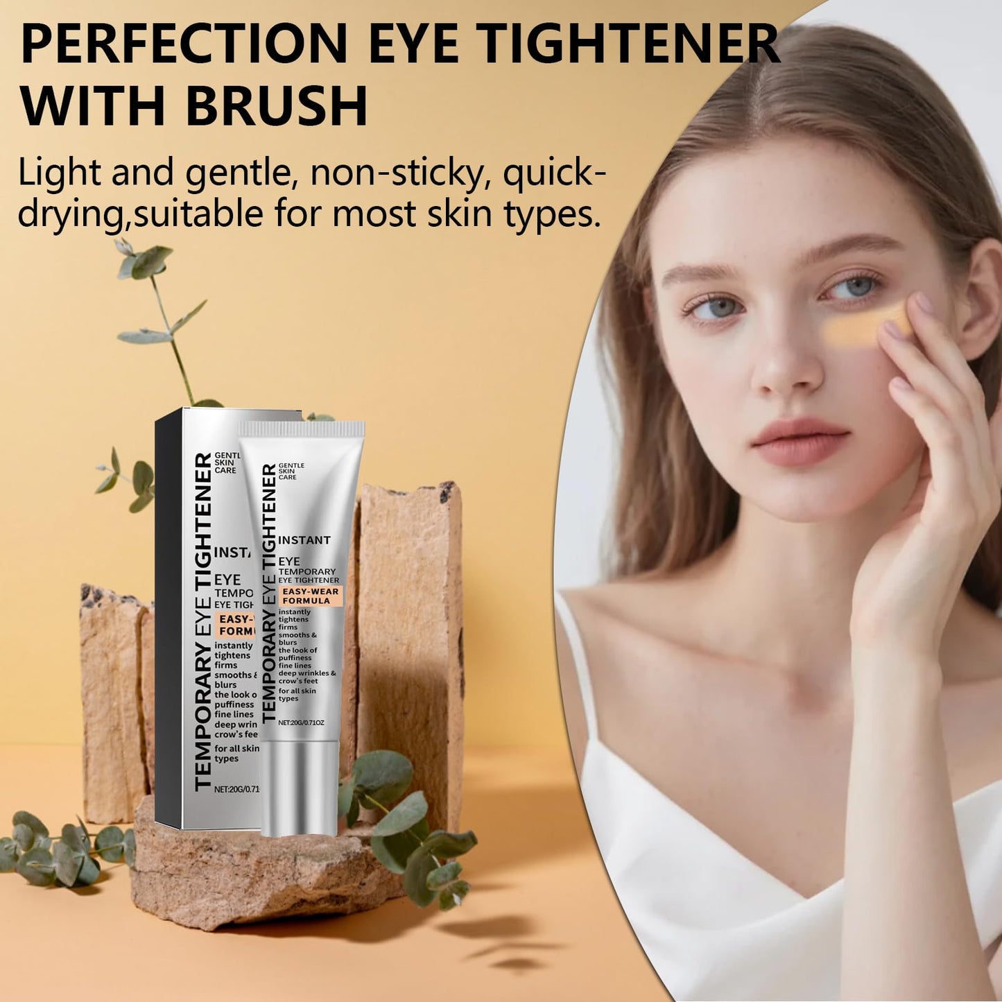 2 PCS Perfection Eye Tightener with 2 Brushes, Gentle Perfection Eye Cream for Eyes Area Instant Moisturizing, Lifting Primer with Easy-Wear Formula for Fine Lines & Wrinkles