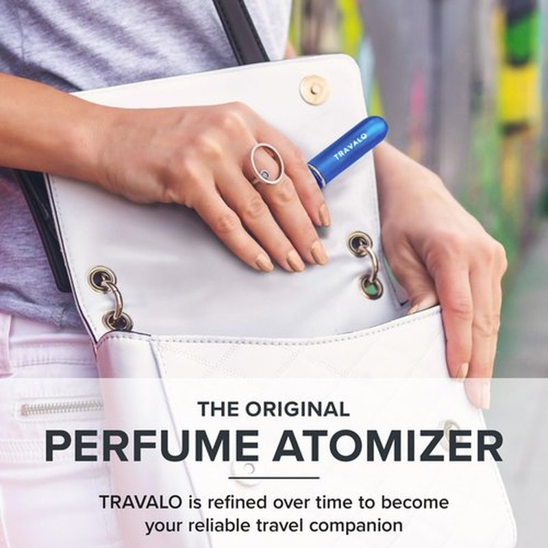 Travalo Classic HD Perfume Atomizer | Genie-S TSA Approved Travel Perfume Bottle Refillable | Reusable Airtight Easy-Fill Mini Pump Sprayer | Lightweight Elegant Design w/Volume Window | Blue | 0.17oz