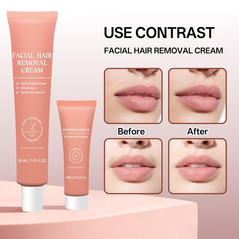 Facial Hair Removal Cream for Sensitive Skin - 2-in-1 Painless Depilatory Kit | Soothing Formula for Face & Body
