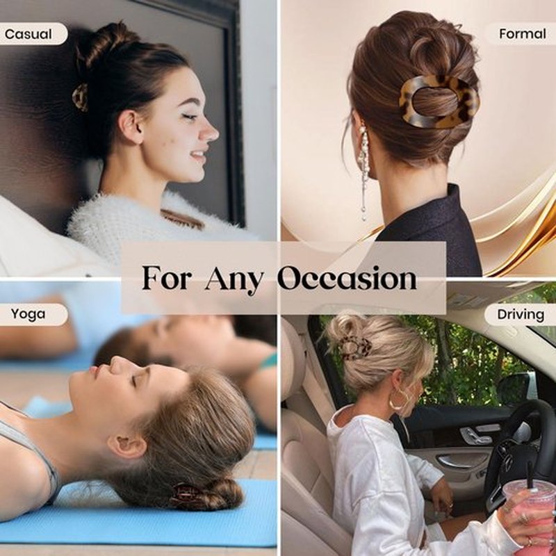 Oeusnael 4 PCS Flat Hair Clips, Round Lay Down Claw Clips for Women Girls, French Strong Hold Hair Barrettes for Thick Thin Hair, Comfortable Curved Flat Clips for Lying, Driving and More (Leopard)