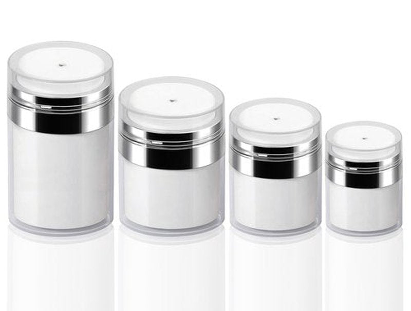 4Pack Airless Pump Jars Mixed(0.5oz+1.0oz+1.7oz+3.5oz) Lotion Dispenser Bottle with Pump, Moisturizer Travel Containers for Cream Skincare Face Makeup