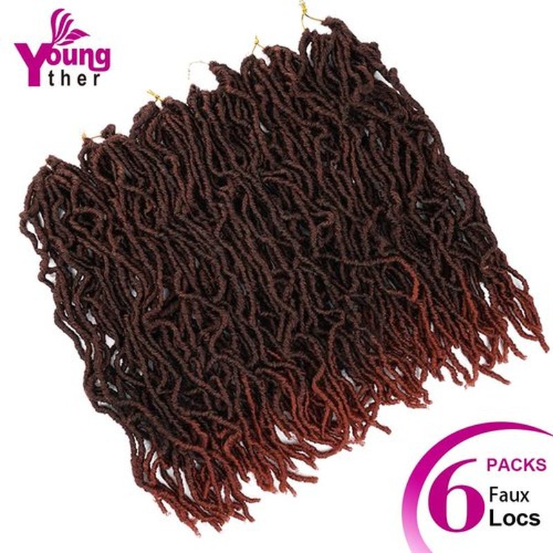 Youngther 18 inch New Faux Locs Crochet Hair Curly Wavy 6 Packs Crochet Faux Locs Hair Synthetic Crochet Hair for Black Women (18inch 6packs-T350)