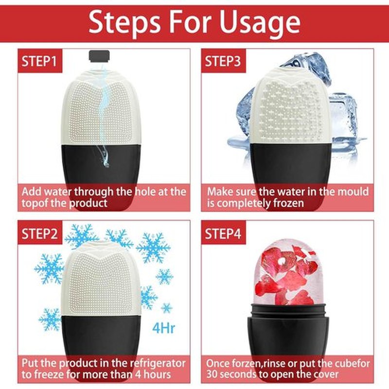 KOGITI Ice Mold for Face, Ice Roller for Face & Eye, Beauty Facial Ice Rollers Ice Holder Mold Face Puffiness Relief Massage Skin Care Tools, Ice Facial Cube (Brush-Black White)