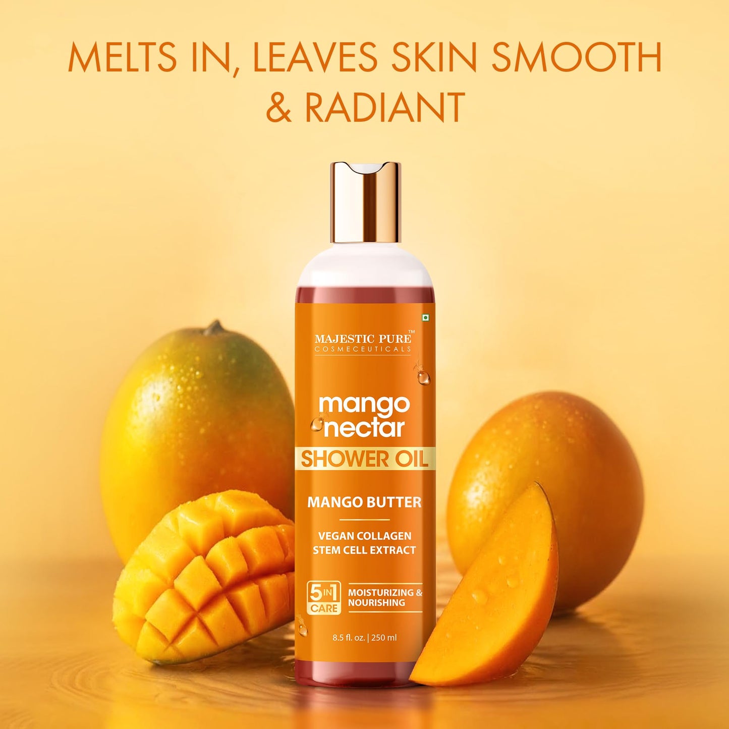 Majestic Pure Mango Nectar Shower Oil, Moisturizing with Mango Butter and Vegan Collagen, 8.5 fl oz