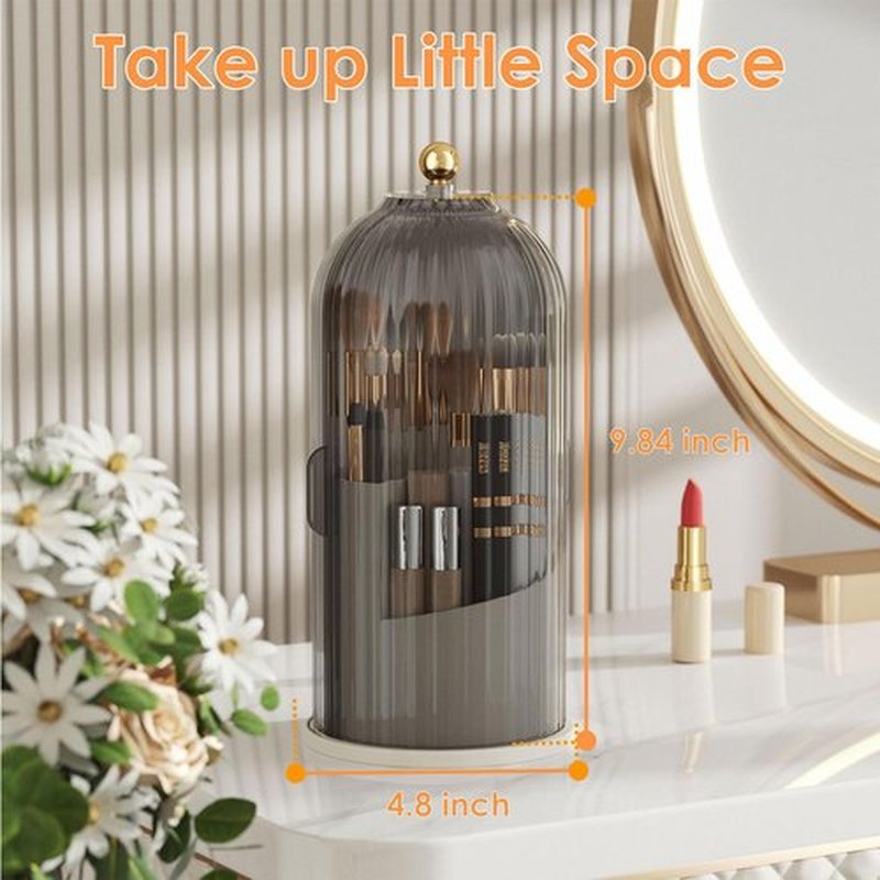 YOOLENS Makeup Brush Holder Organizer with Lid,360 Rotating Clear Dustproof Makeup Brushes Organizer for Vanity Desktop Bathroom Countertop (Gray)