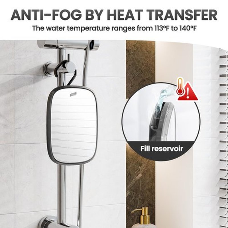 TAILI Shower Mirror Fogless for Shaving, Removable Fog Free Wall Hanging Mirror for Travel Camping, Shower Accessories, Bathroom Mirror, Portable, Shatterproof - for Men and Women(Black)