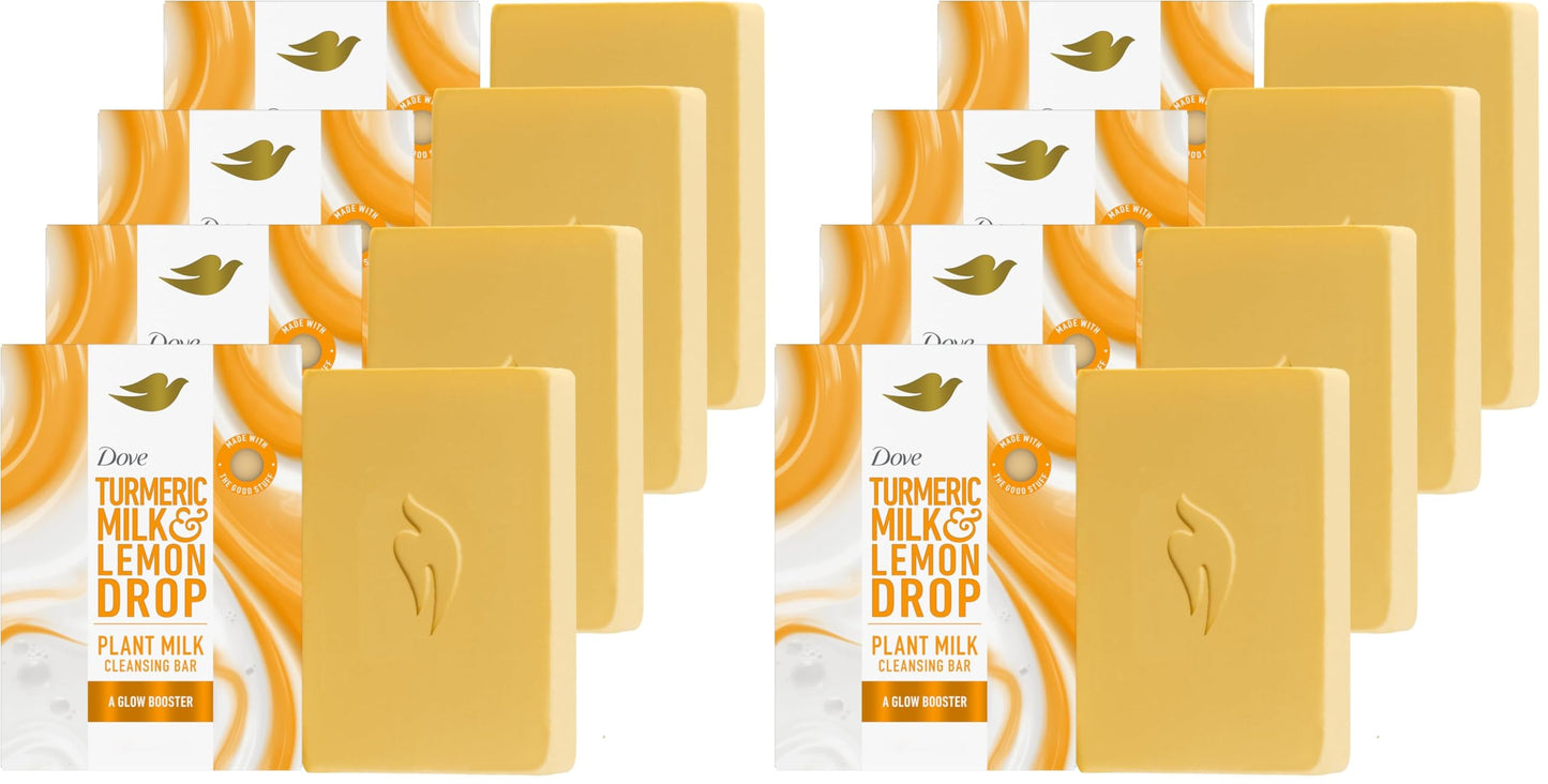 Dove Plant Milk Cleansing Bar Soap Turmeric Milk & Lemon Drop Glow Booster for Moisturized Skin Gentle Cleanser, No Sulfate Cleansers or Parabens, 98% Biodegradable Formula 5 oz, (Pack of 8)