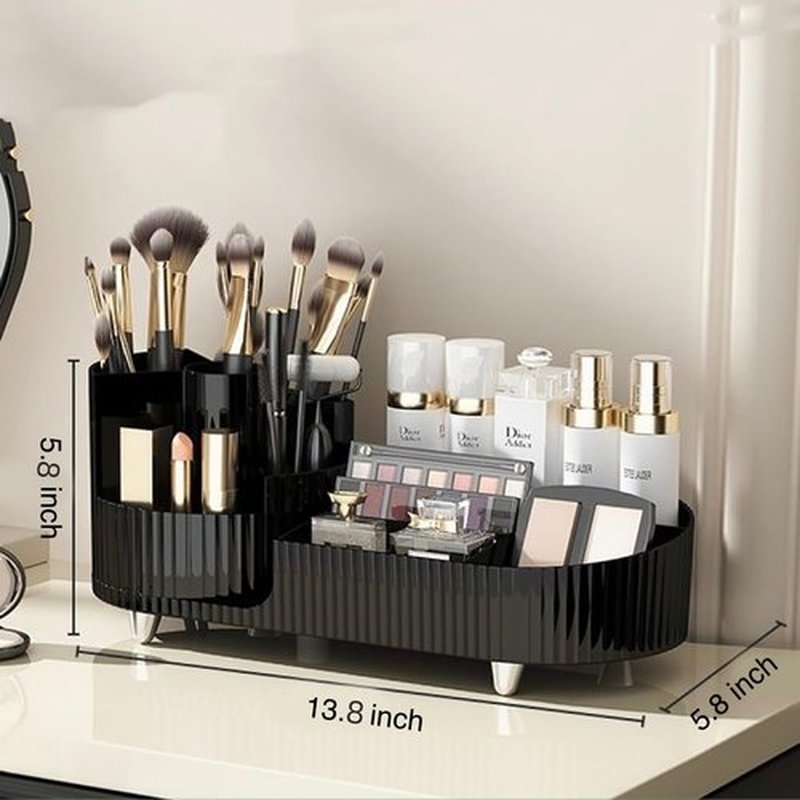 Rotating Large Capacity Cosmetic Display Case,Bathroom Counter Organizer Countertop Storage,Cosmetics Skincare Shelf Organizer (Black, M)
