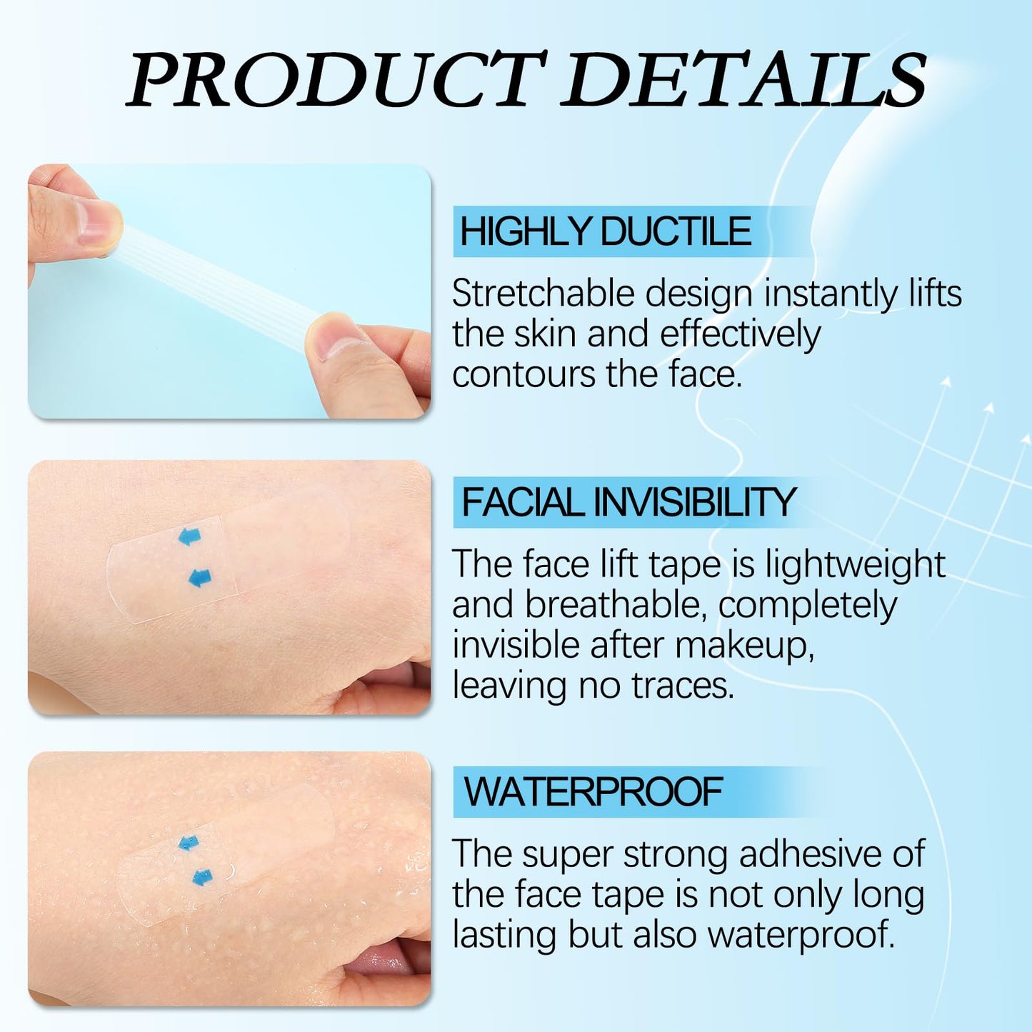 GEUUFEA 36 PCS V-Shaped Invisible Tape, Stretchable Face Lift Tape, Lightweight Face Lifting Stickers for Sagging Skin, Double Chin, Jaw Lines
