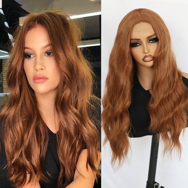 Maycaur Long Wavy Synthetic Lace Front Wig for Women 22 Inch Glueless Wigs Copper Brown Brunette Heat Resistant Soft Fiber Hair for Black Women