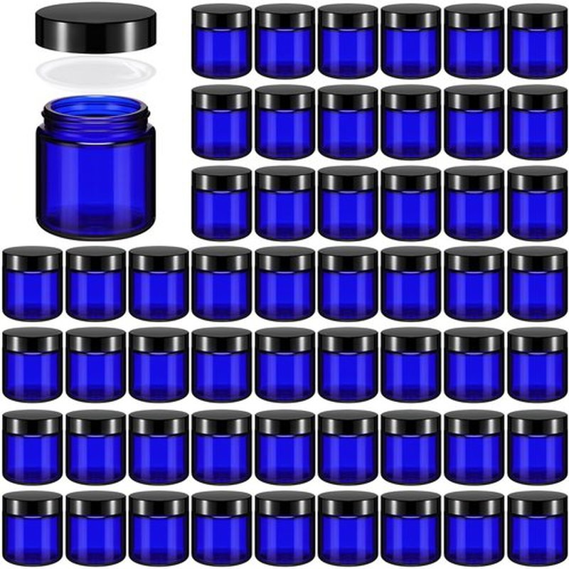 Norme 4 oz Glass Jars with Lids Leakproof Round Airtight Jars Empty Cosmetic Jars with Inner Liners Lid for Storing Lotions Powder Ointments Candle Making(64 Pcs,Cobalt Blue)