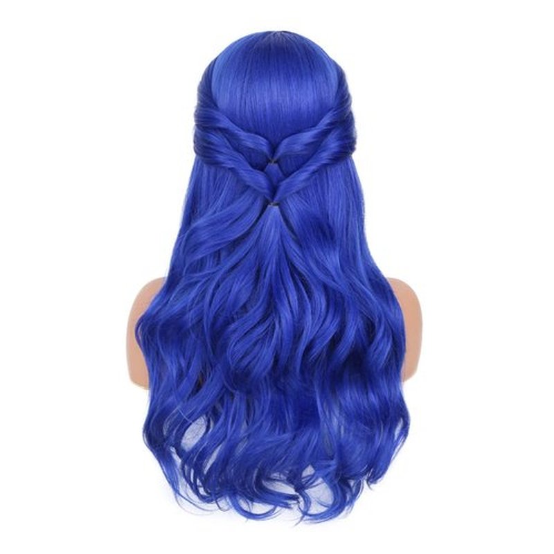 Fancy Hair Long Blue Wavy Wigs for Women Curly Middle Part Blue Wig Natural Looking Synthetic Heat Resistant Fiber Wigs Hair for Daily Party Use (Dark Blue)