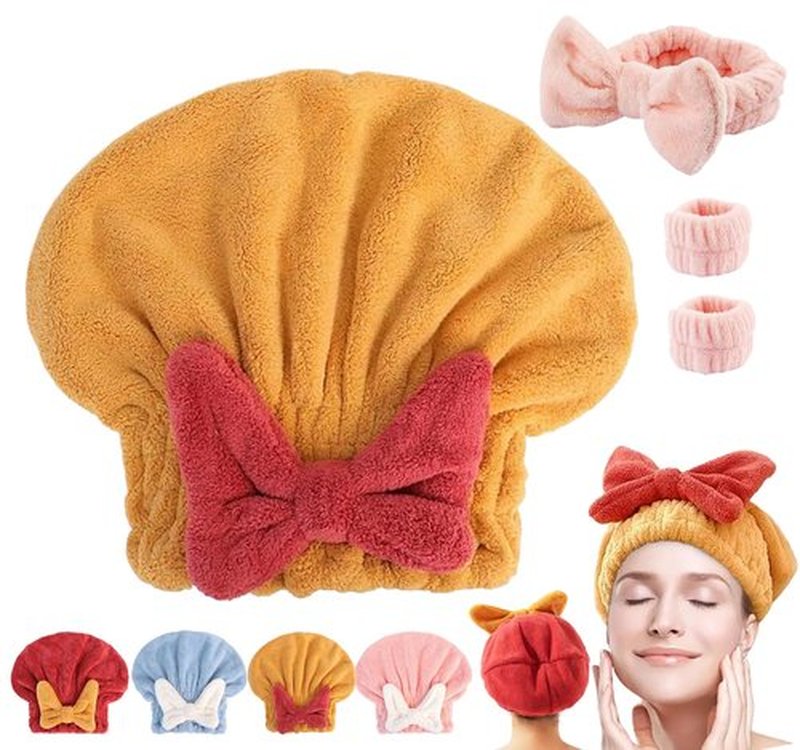 GDSAFS Hair Towel Wrap for Women, New Super Absorbent Hair Towel Wrap for Wet Hair, Efficient Absorbent Hair Towel Wrap, Quick-Drying Thickened Soft Bow Tie Wet Hair Towel Wrap for Women (Yellow)