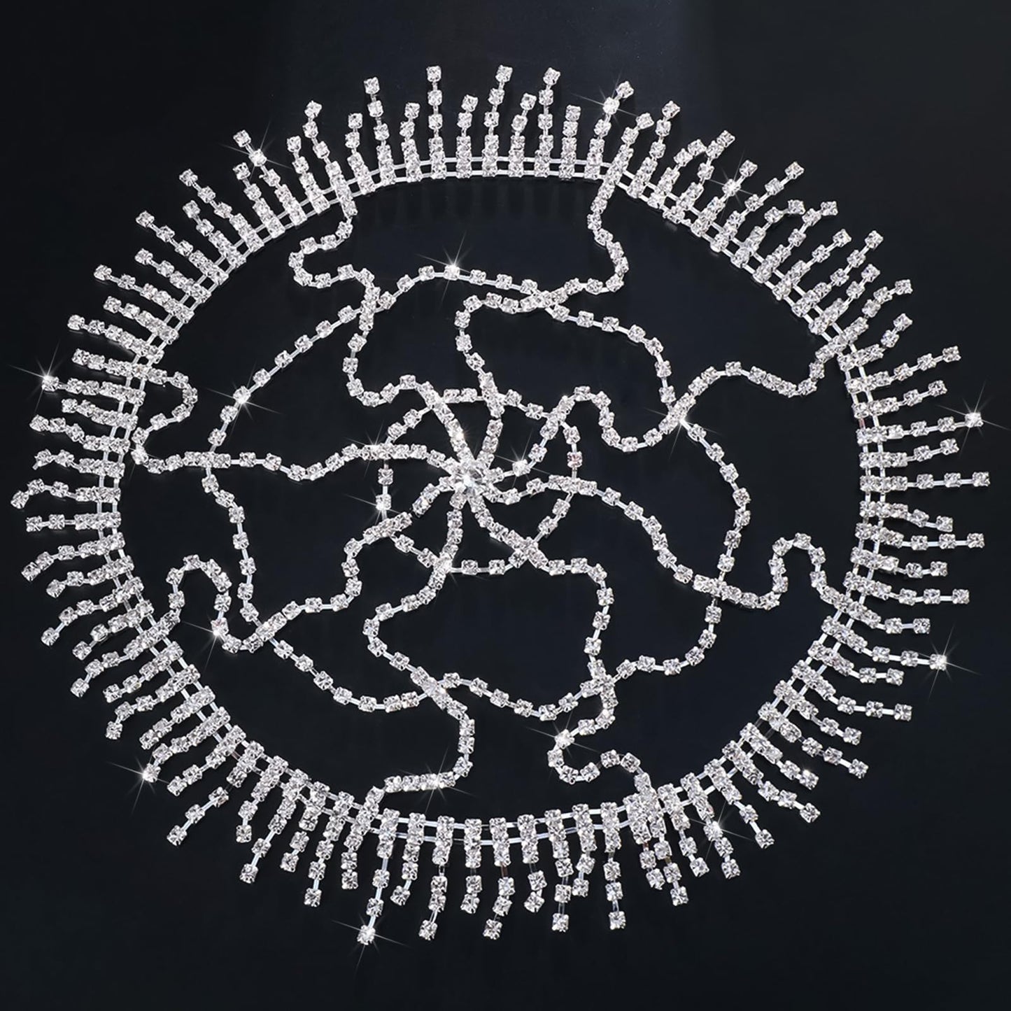 NAISKA 1920s Mesh Rhinestone Headband Cap Silver Tassel Crystal Head Chain Wedding Brides Headpieces Vintage Prom Costume Halloween Style Hair Accessories Jewelry for Women and Girls