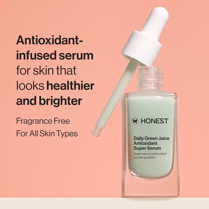 Honest Beauty Daily Green Juice Serum - Antioxidant Formula for Even Skin Tone, Fragrance-Free, 1 fl oz