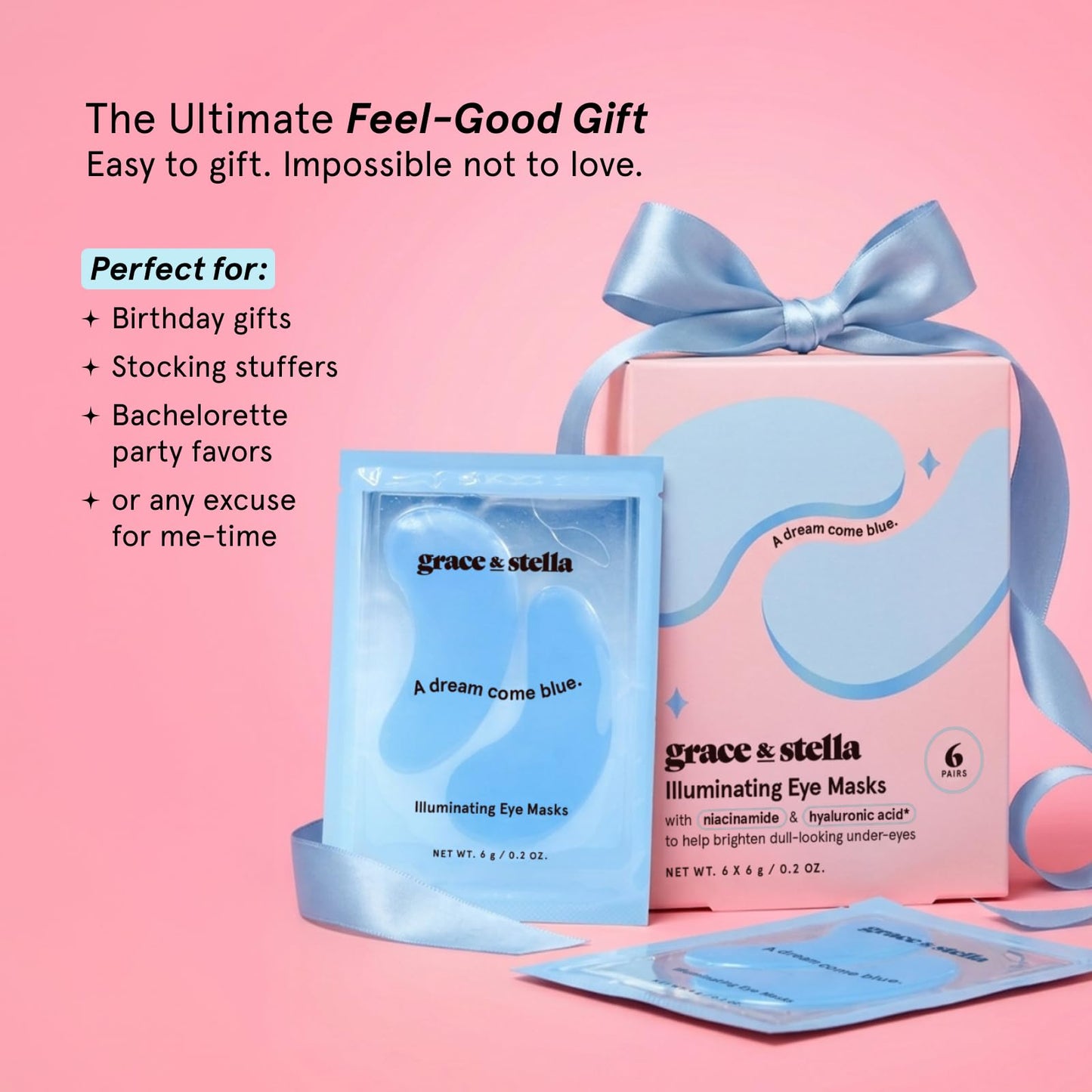 grace & stella Award Winning Under Eye Mask Reduce Dark Circles, Puffy Eyes, Undereye Bags, Wrinkles, Gel Under Eye Patches, New Mom Gifts - Vegan Self Care (48 Pairs, Blue)