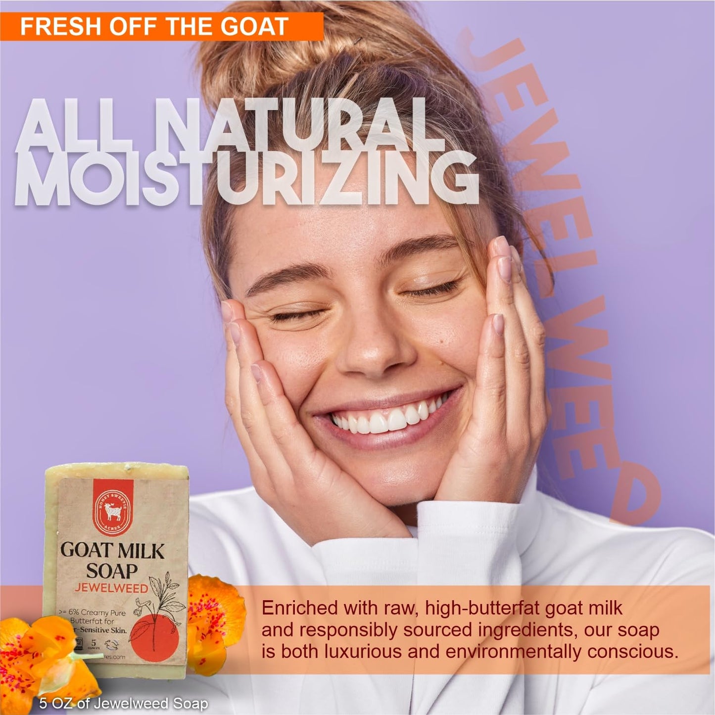 Honey Sweetie Acres Fresh Off The Goat All Natural Moisturizing 5 Oz Bar Of Handmade Jewelweed Goat Milk Soap - Made in USA