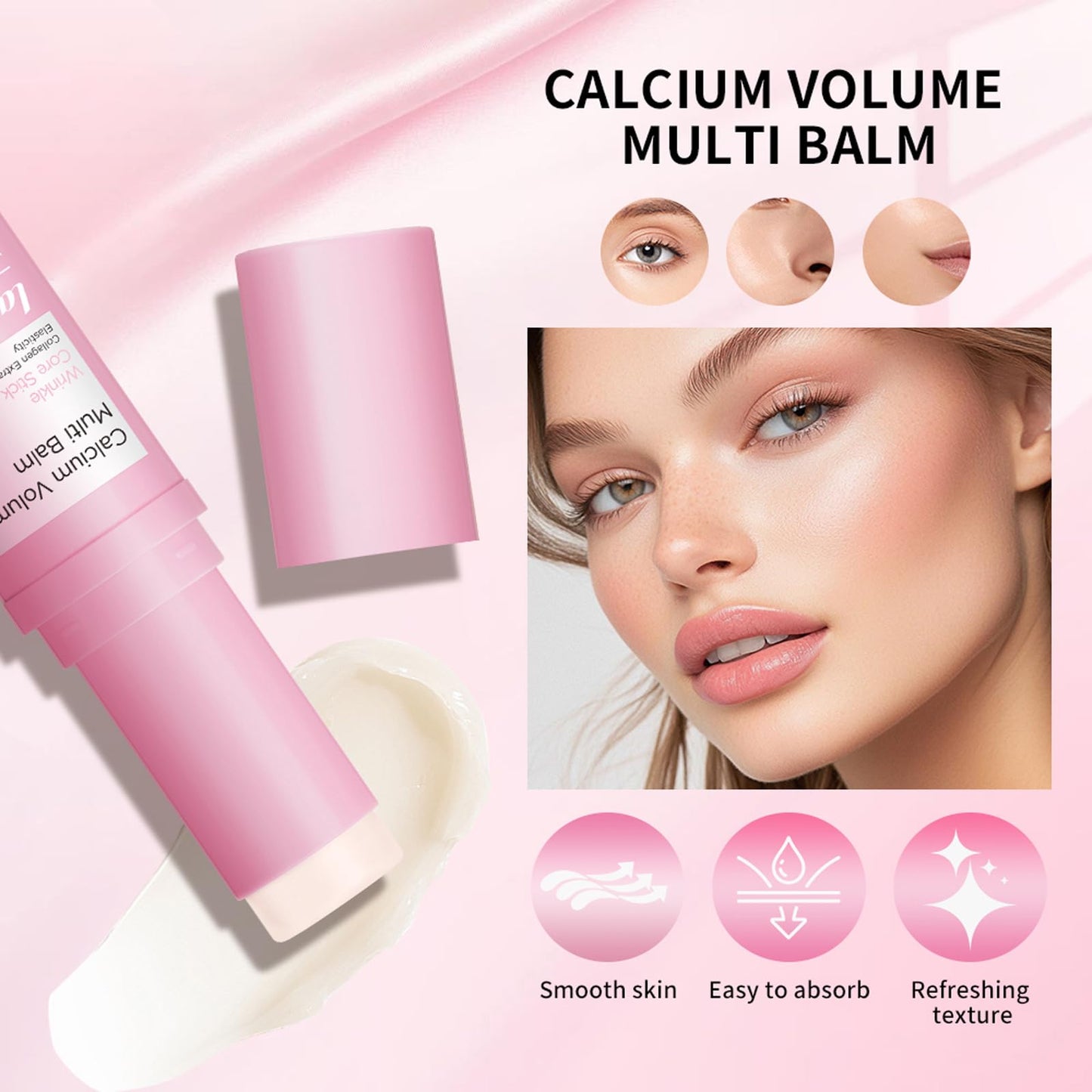 Cemenrete Calcium Volume Multi Balm Stick, Korean Collagen Moisturizing Glow, Hydrating & Anti-Aging Almond Vitamin E for Face, Eyes, Lips & Neck (Multi Balm Stick, 2)