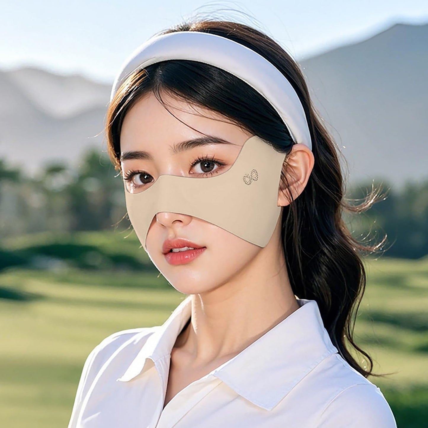 LKMUPNR UPF50+ Sun Block Face Cover, Face Mask for Sun Protection, Golf Mask for Women（Widening Style Khaki）