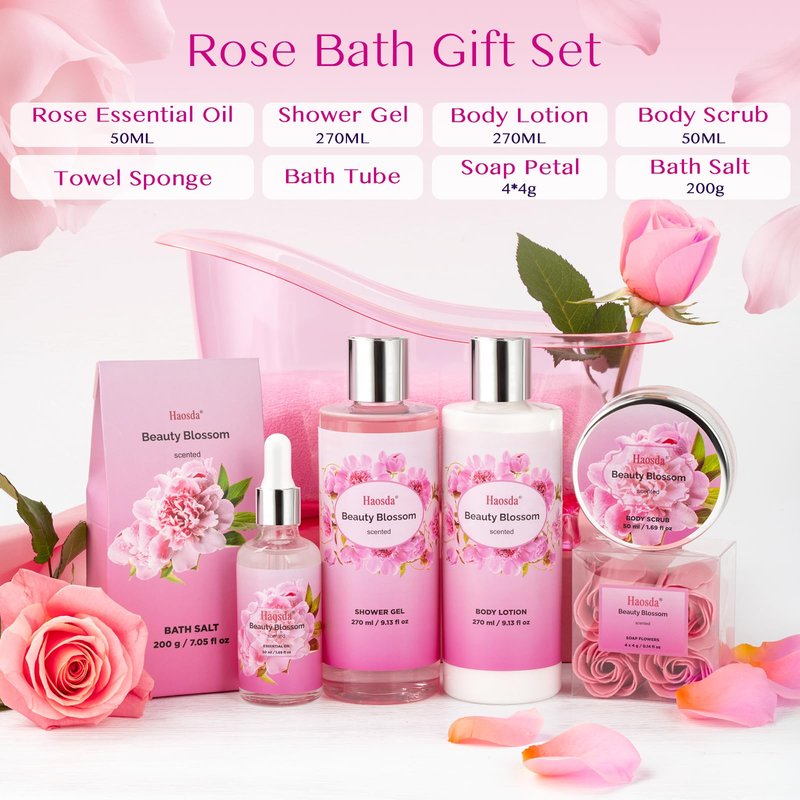 Bath Set Spa Gifts for Women Mothers Day Gifts Basket Relaxing Home Spa Bath and Body Set Luxury Self Care Kit with Essential Oil Body Lotion Birthday Gift for Her