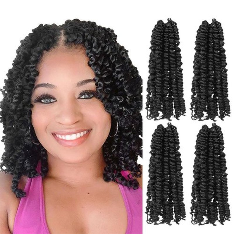 Niseyo 10 Inch Passion Twist Hair Pre-twisted 4 Packs Pre-looped Crochet Passion Twist Crochet Hair Short Braids (4Packs, Black)