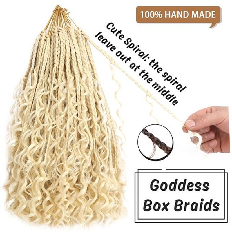 COOKOO 8 Packs 14 Inch Boho Box Braids Crochet Hair for Black Women Synthetic Bohemian Hippie Box Braids Crochet Hair With Curly Ends Pre-looped Braiding Hair Extension 613#