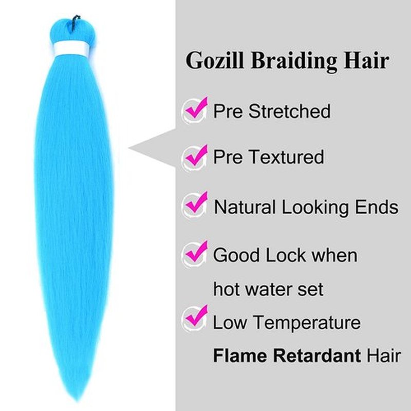 Blue Braiding Hair Pre Stretched Knotless Braiding Hair Synthetic Fake Hair Extension for Braiding (Pack of 6)