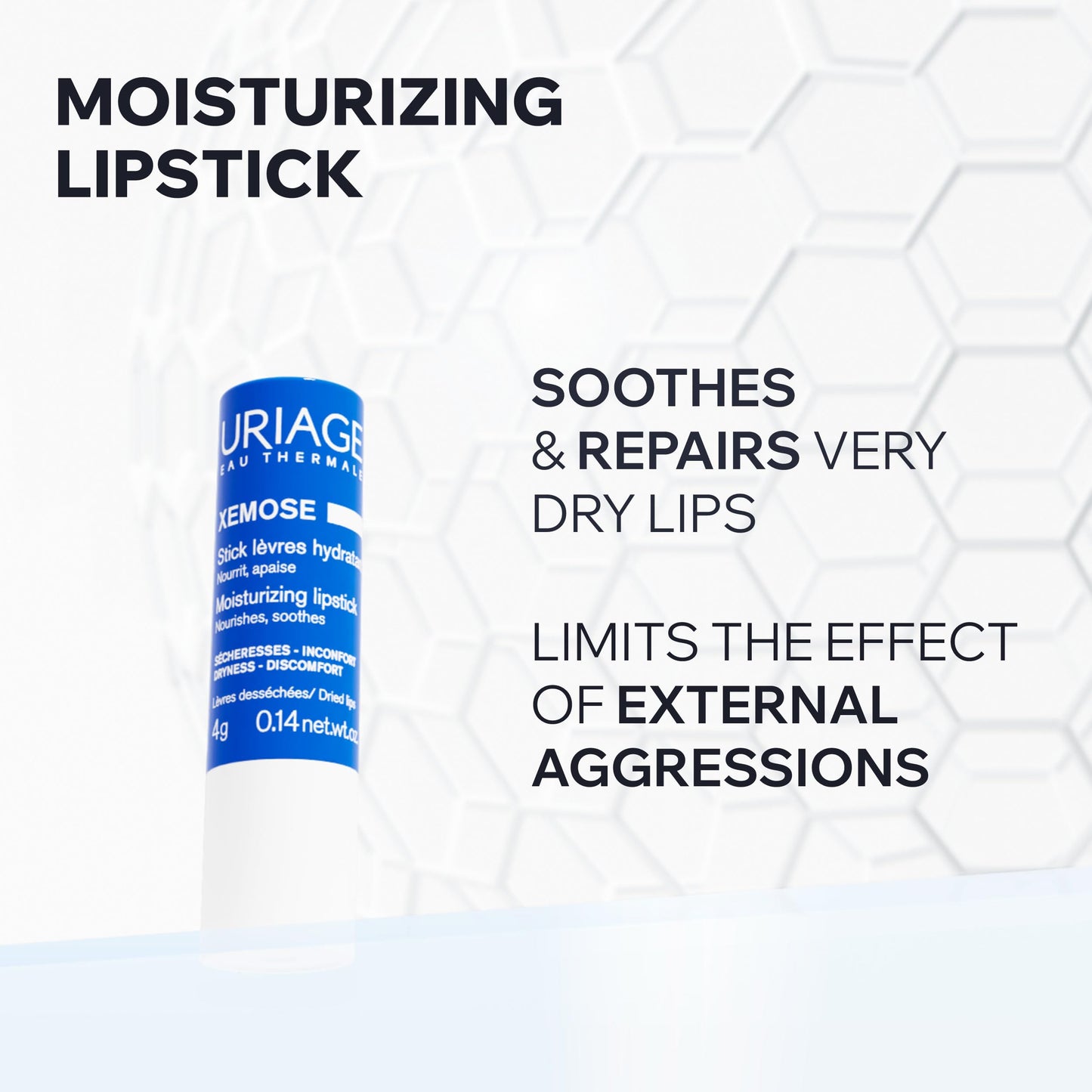 Uriage Xémose Lip Balm With Hyaluronic Acid + Shea Butter + Vitamin C, Ultra-Soft Soothing Stick For Dry, Sensitive Chapped Lips, Intense Hydration Lip Care, Fragrance-Free