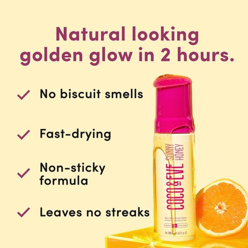 Coco & Eve Sunny Honey Bali Bronzing Self Tanner Mousse - (Ultra Dark) All Natural Sunless Tanning Instant Lotion with Bronzer and Skin Moisturizer (6.7 fl oz)