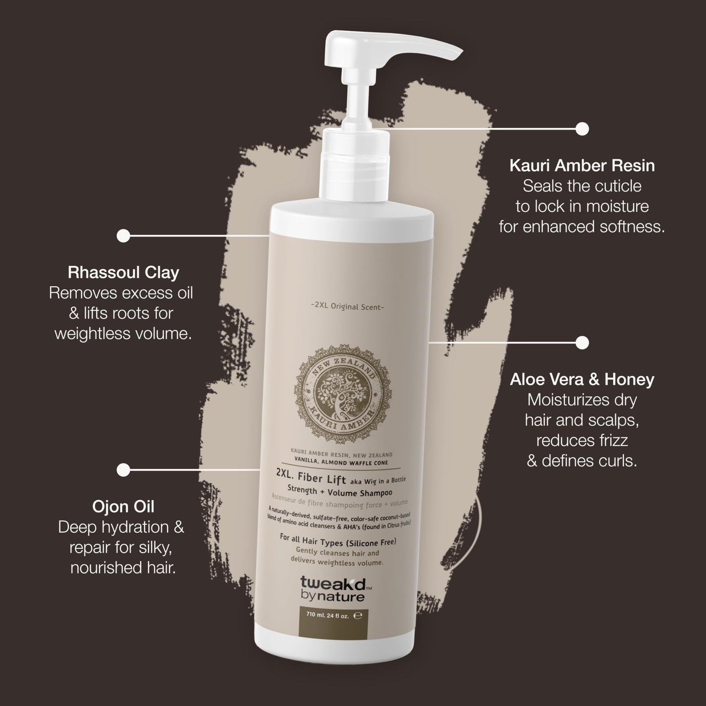 Tweak’d by Nature - 2XL Fiber Lift Strength + Volumizing Shampoo for Women, Almond and Vanilla Body Wash and Hair Shampoo, Sulfate Free, Paraben Free, Non Toxic, Vegan (Vanilla Waffle) (24oz)