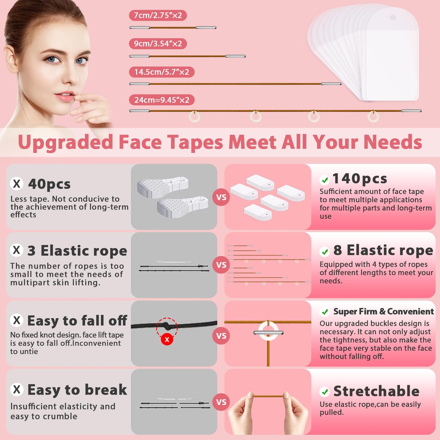 Neck Tape Lifting Invisible,Face Tape Lifting Invisible 20PCS Face Lift Tapes and Bands with 8 Strings Facelift Tape for Face,Neck Tape Lift Turkey for Sagging Skin Double Chin Jowls Eyes Wrinkles