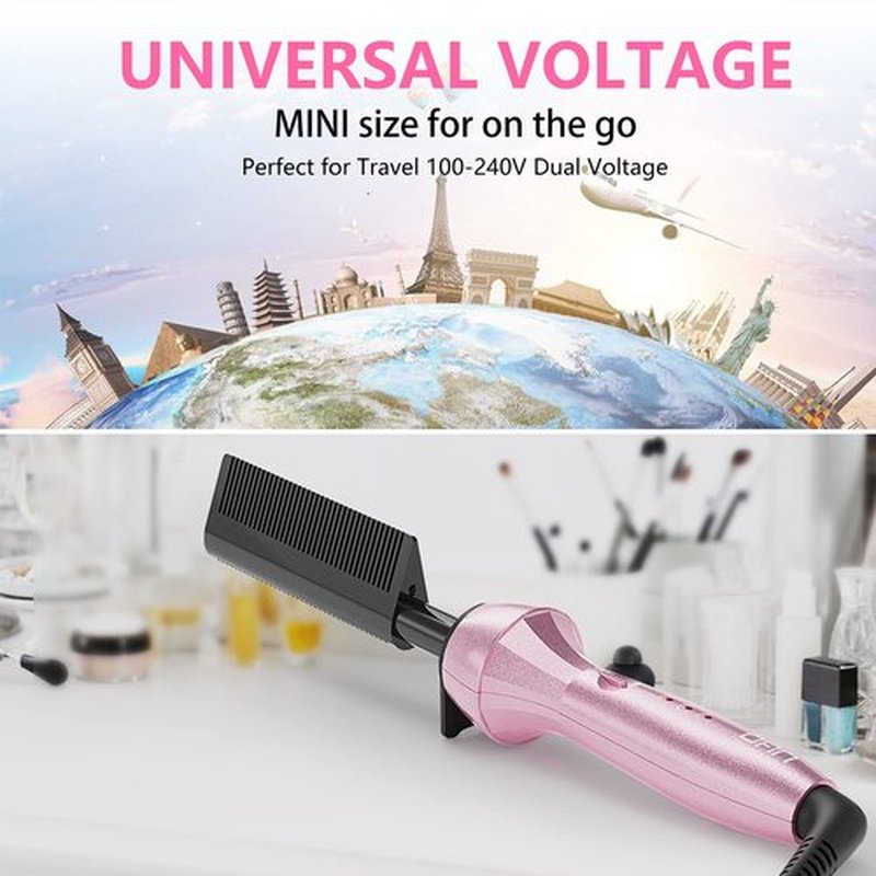 Dan Technology Double-Sided Teeth hot Comb,hot Comb Electric for Wigs,Travel Size Plug in hot Comb,500 Degree hot Comb Hair Straightener,Adjustable Temperature,60 min Shut Off