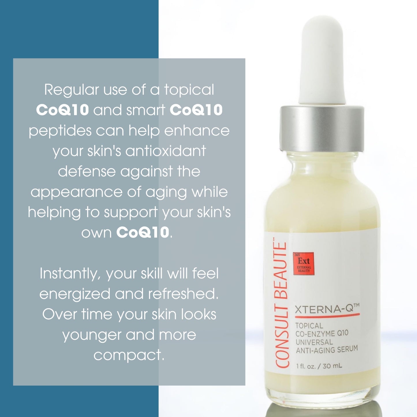 Consult Beaute XTERNA-Q COEnzyme Q10 Anti-Aging Serum for Face and Neck, Smoothing CoQ10 Peptides, Bergamot Fruit Oil, Antioxidant Skin Care 1 Fl. Oz.