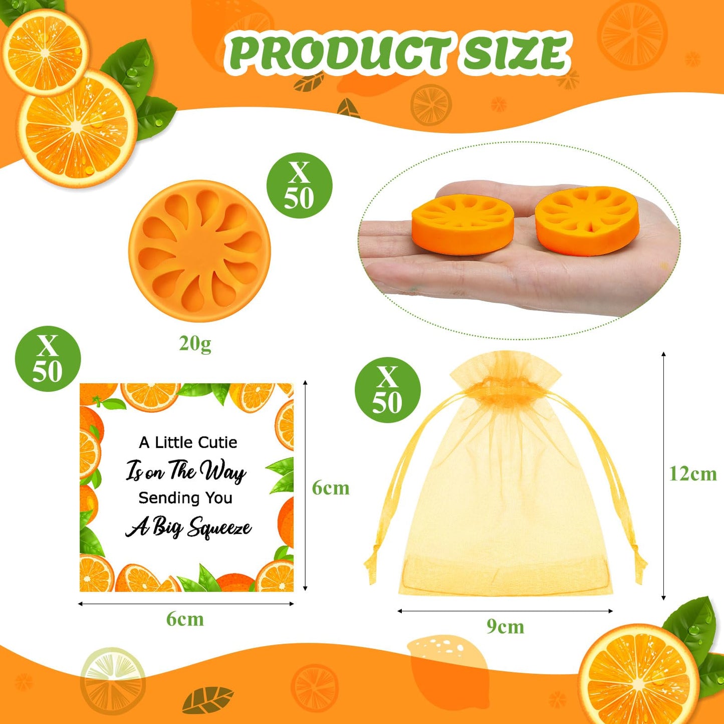 SiliFine 50 Sets Little Cutie Baby Shower Party Favor Orange Soap Gifts Bulk Orange Soaps with Card and Bag for Wedding Gifts Bridal Party Baby Shower Decorations Clementine Little Cutie Theme Favors