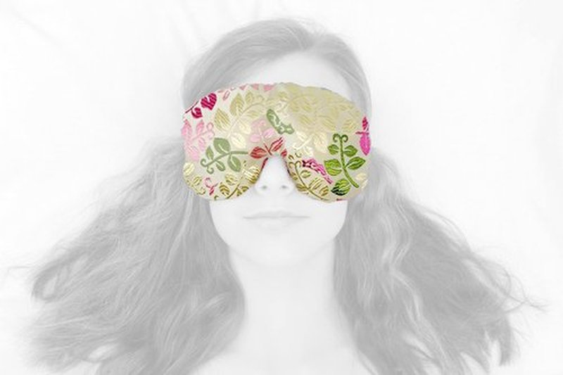 Candi Andi Handmade Opulence Yoga Eye Mask Pillow - Weighted Flaxseed Fill, Unscented, Satin & Velvet, Adjustable Strap - Ideal for Meditation & Restful Sleep -Creamy Leaves - TEMF-CL