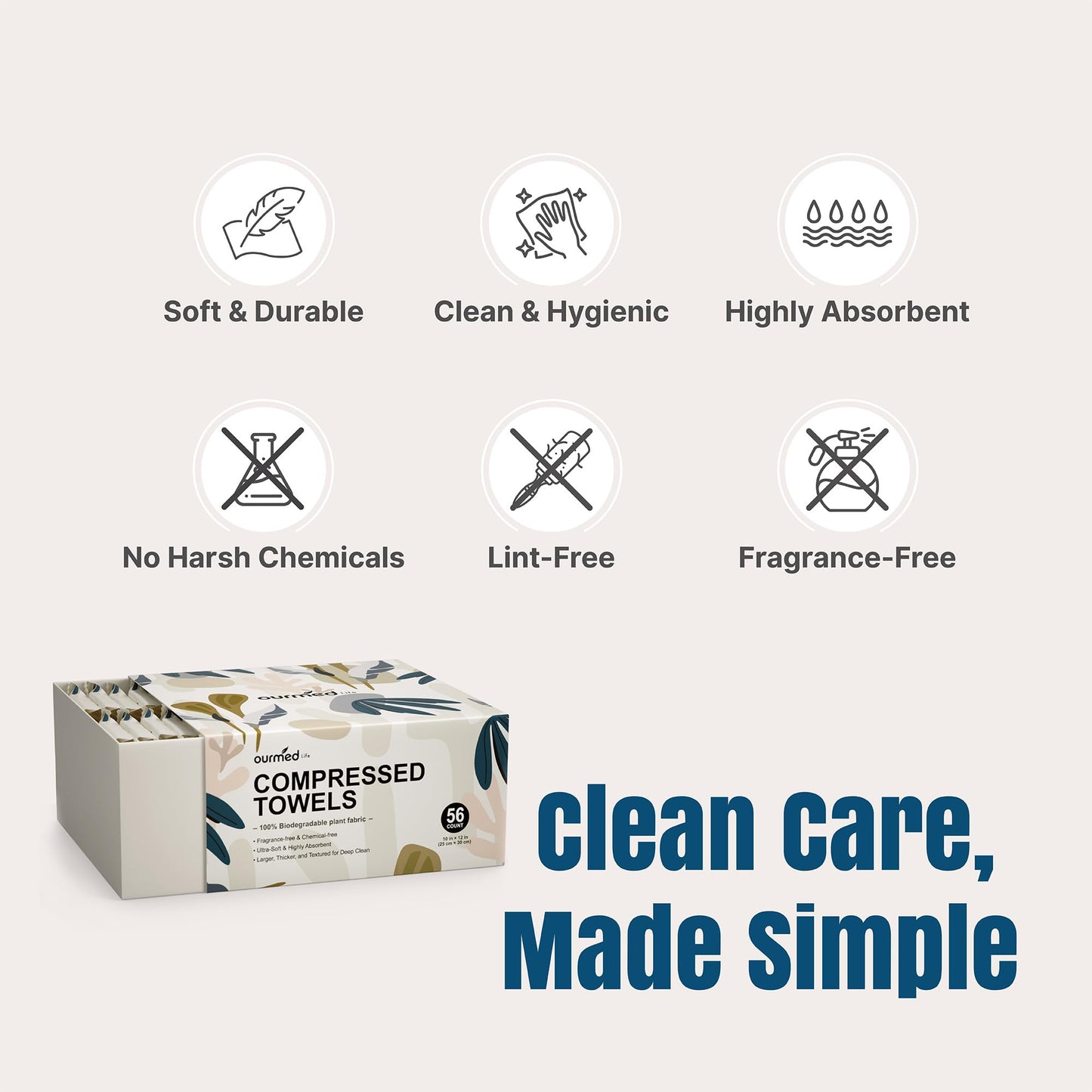 Ourmed Life Compressed Towel Tablets – Portable, Individually Wrapped Disposable Face Towels, Quickly Expand with Water, Soft & Lint-Free, 12‘’x10‘’ for Travel, Camping, Hiking, Backpacking (24 Count)