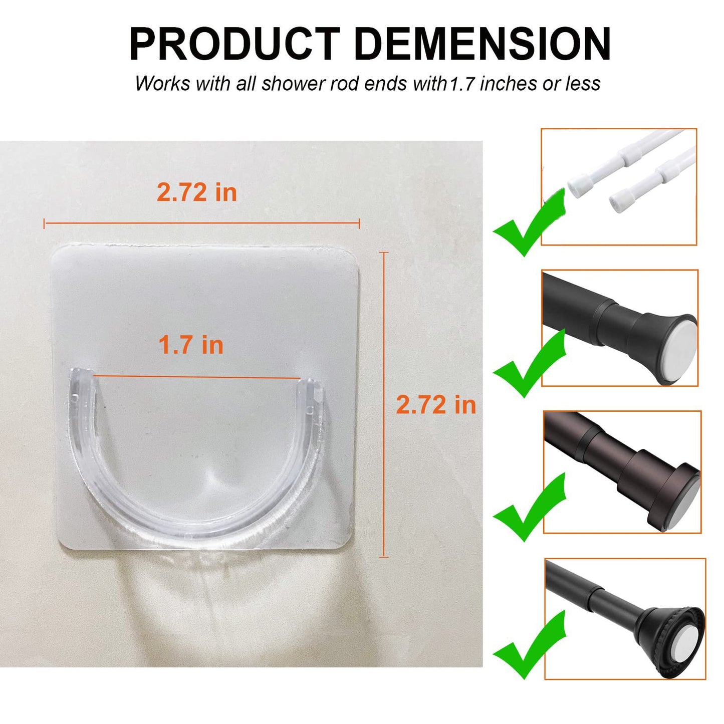 Venupple Shower Rod Holder, 2 Packs Tension Curtain Rod Bracket No Drilling, Adhesive Shower Rod Retainer Shower Curtain Rod Holder | Shower Curtain Rod not Included Transparent