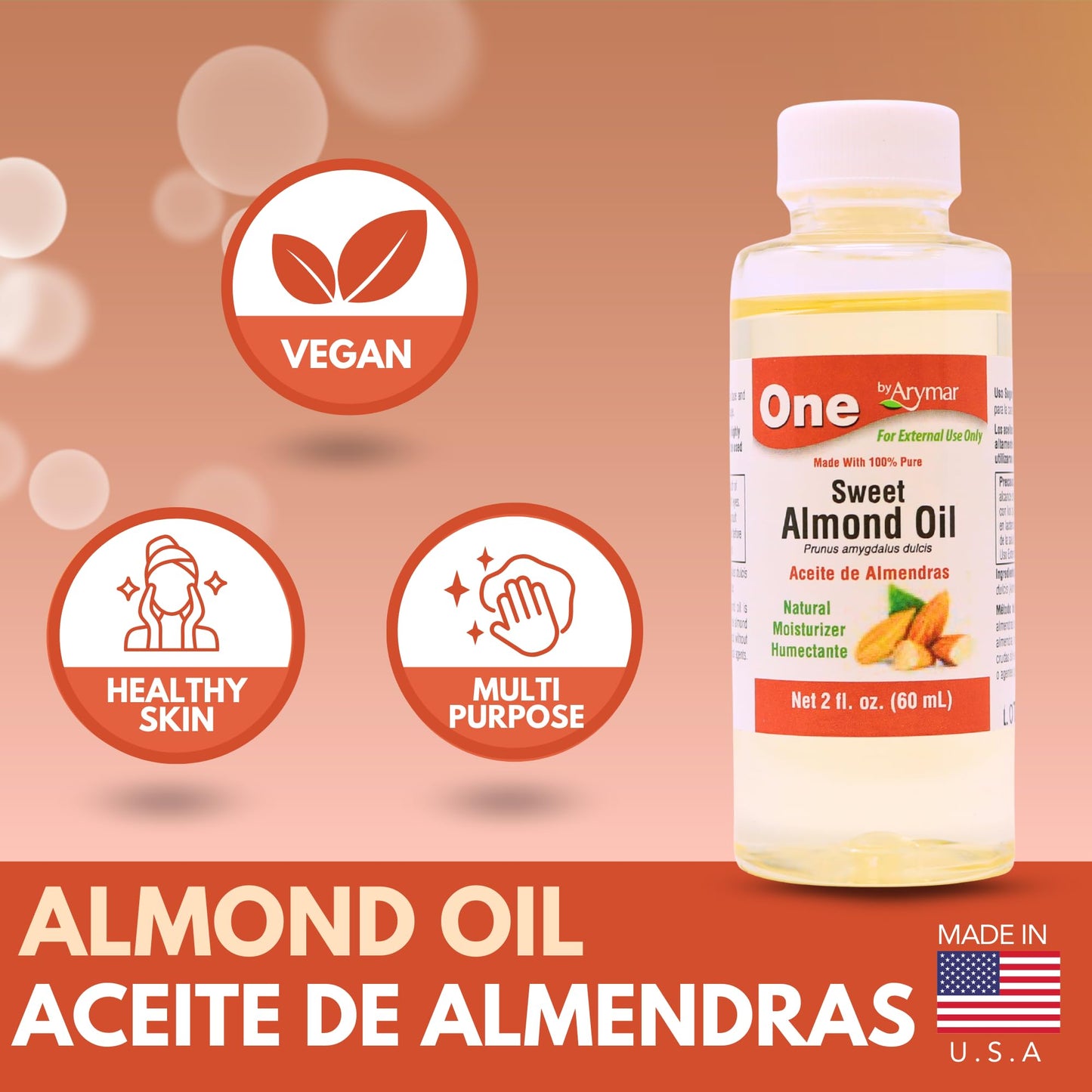 Arymar Almond Oil, Natural Oil for Skin, Hair, Massage & Aromatherapy Diffusers, 2 oz
