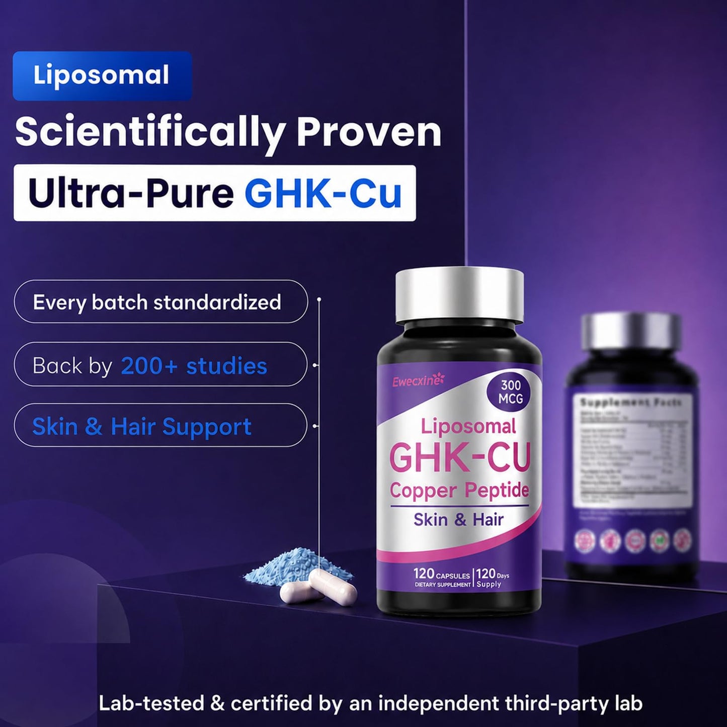 Liposomal GHK-Cu Copper Peptide Supplement 120 Capsules 300 mcg per Serving