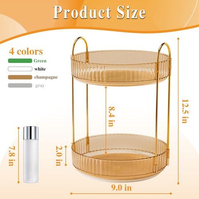 Megapuxin Rotating Makeup Organizer for Vanity,Large Perfume Organizers Skincare Make Up Storage Perfume Organizers Countertop Organizer with Extra Hooks and Stickers for Bathroom