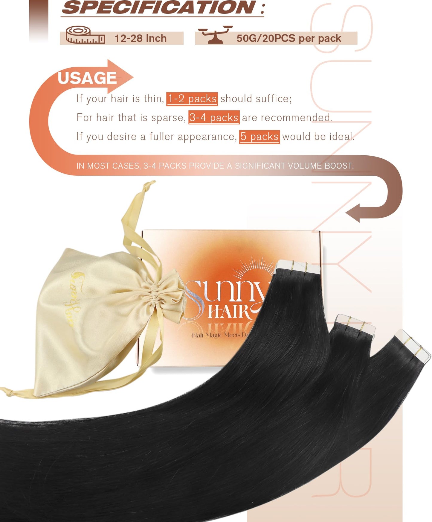 Sunny Hair Black Tape in Human Hair Extensions Black Tape in Extensions Natural Black Fashion Human Hair Tape ins Extensions Short Black Hair Extensions for Women Invisible Tape ins 20pcs 12in