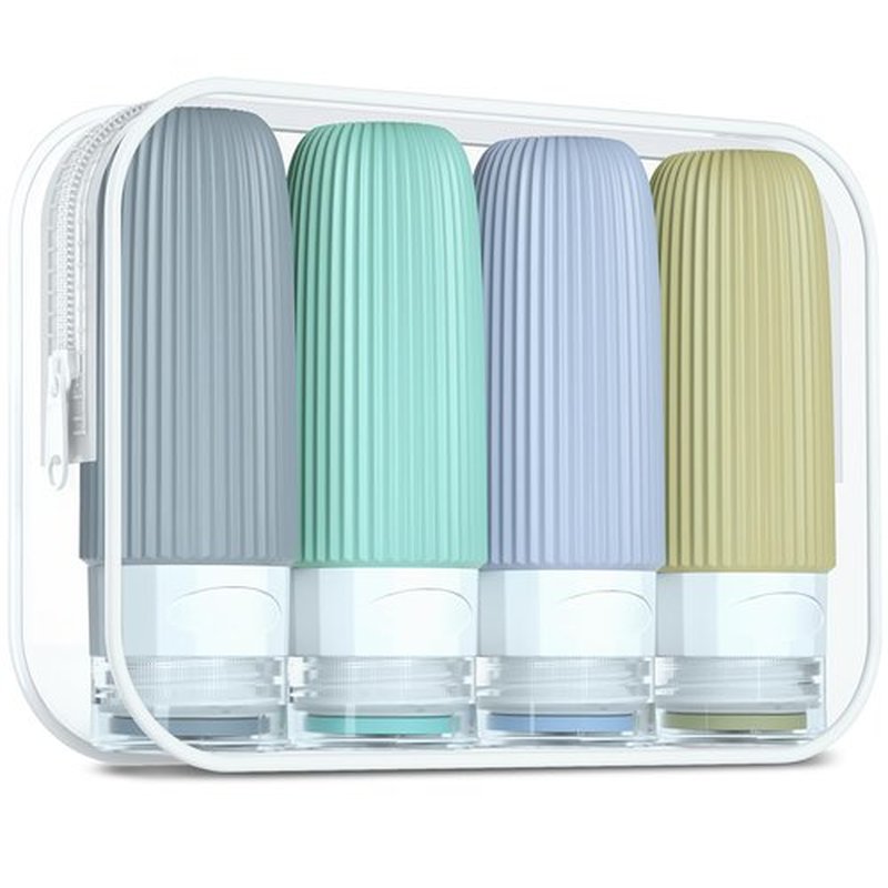 Mrsdry Travel Bottles for Toiletries, Tsa Approved 2oz Travel Bottles, BPA Free Leak Proof Travel Size Toiletry Containers, Refillable Travel Accessories with Toiletry Bag for Shampoo Liquid (4 Pack)