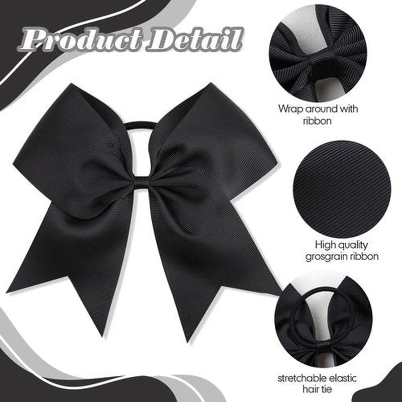CN 30PCS 8" Large Cheer Bows, Cheerleading Bows Ponytail Holder for Girls, Grosgrain Ribbon Black Cheer Hair Bows with Elastic Hair Tie for Cheerleader College Sports Softball Competition