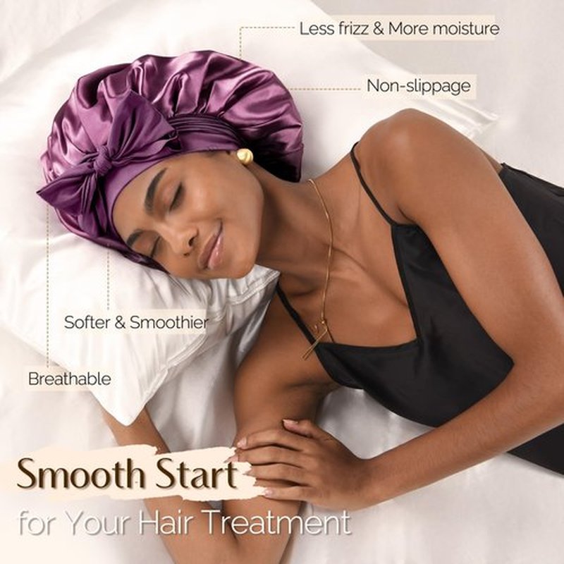 YANIBEST Satin Bonnet Silk Bonnet for Sleeping Double Layer Ajustable Satin bonnet for Women Men for Curly Natural Hair with Tie Band