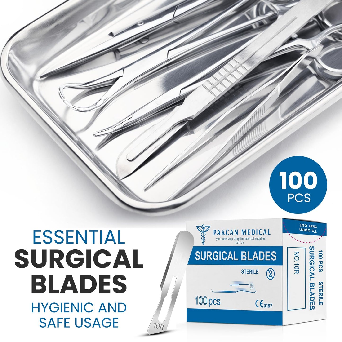 PakCan 100 pcs #10R Dermaplaning Scalpel Blades 0.7 mm Extra Wide Sterile Blades Carbon Steel - Individually Wrapped Pack of 100 Blades (#10R Blades (100 Qty))