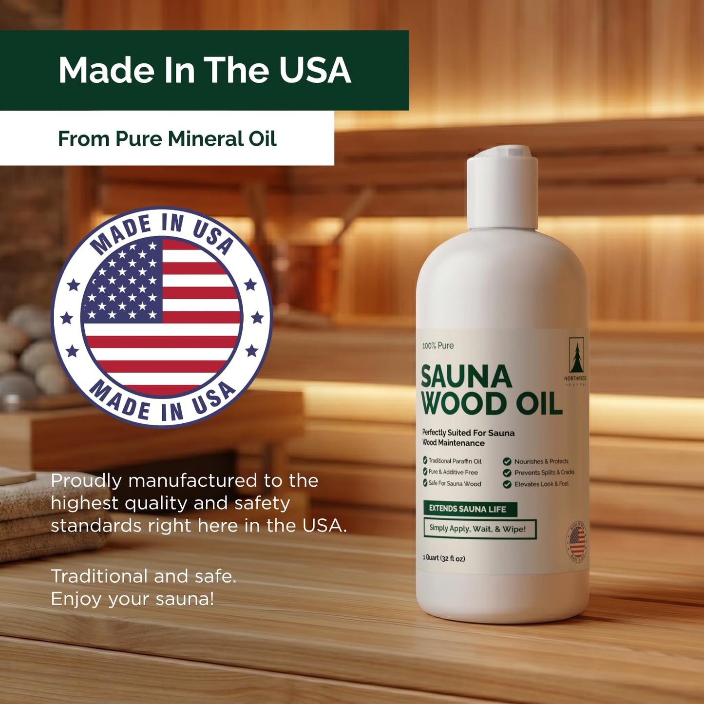 Northwood Sauna - Sauna Wood Oil - 100% Pure Paraffin Oil - Traditional Sauna Sealer - 1 Quart (32 Fl Oz)