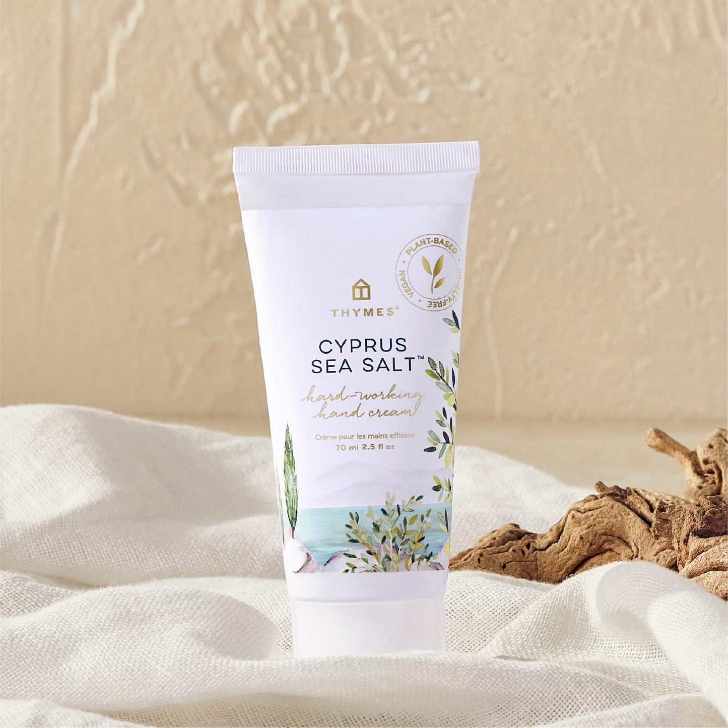 Thymes Hard-Working Hand Cream - Hand Moisturizer with Shea Butter, Sunflower Seed Oil & Pro-vitamin B5 - For Women & Men - Travel Size - Skin Care (Cyprus Sea Salt, 2.5 fl oz)
