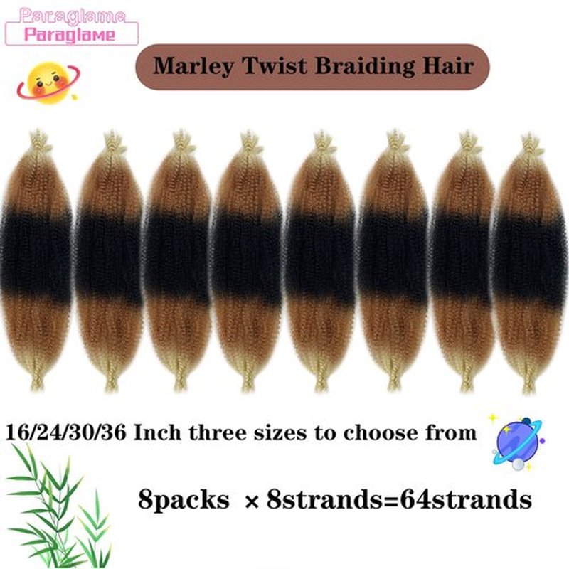 Paraglame Marley Hair 16 Inch Springy Afro Twist Hair 3 Tones Ombre Marley Twist Braiding Hair, Wrapping Hair for Soft Locs Synthetic Crochet Braids Hair Extension for Black Women(1B/27/613)
