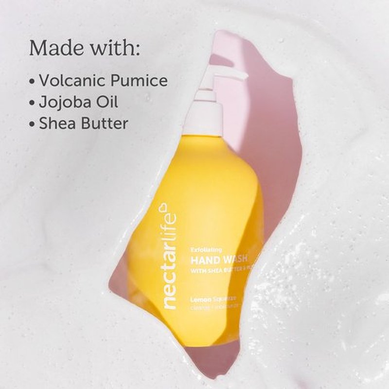 Nectar Life Hand Wash 14oz, Exfoliating and Moisturizing Hand Soap with Volcanic Pumice, Jojoba Oil & Shea Butter (Lemon Squeeze)