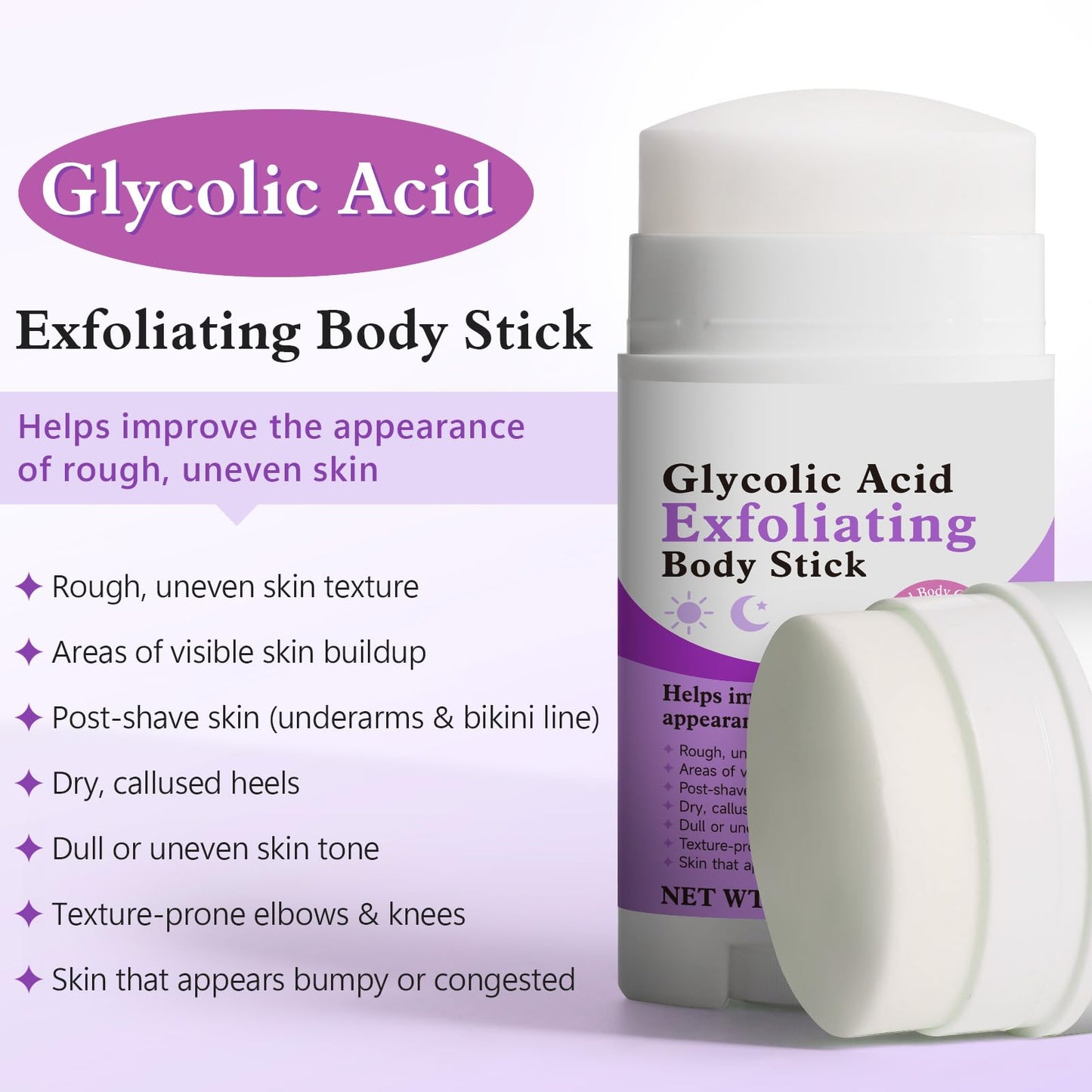 Glycolic Acid Body Scrub Stick for Rough & Bumpy Skin - 7% AHA + 0.5% BHA Exfoliating Stick with Shea Butter, Gentle Chemical Exfoliator for Arms, Legs, Back, 2.65oz for Men & Women